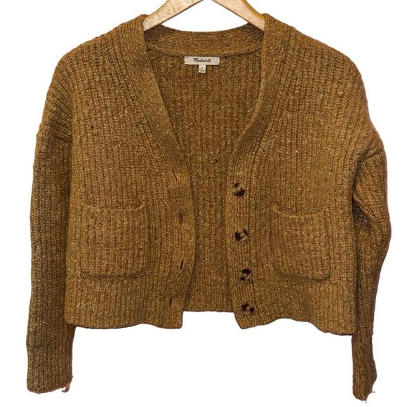 MADEWELL CAMEL KNIT CARDIGAN THAT USES SMALL SPECKLED COLORS OF YARN SIZE SMALL - Picture 3 of 4